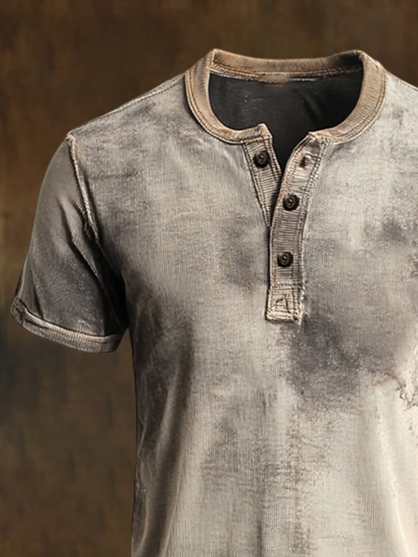 Camiseta Retro Clásica De Manga Corta Con Cuello Henley Para Hombre.