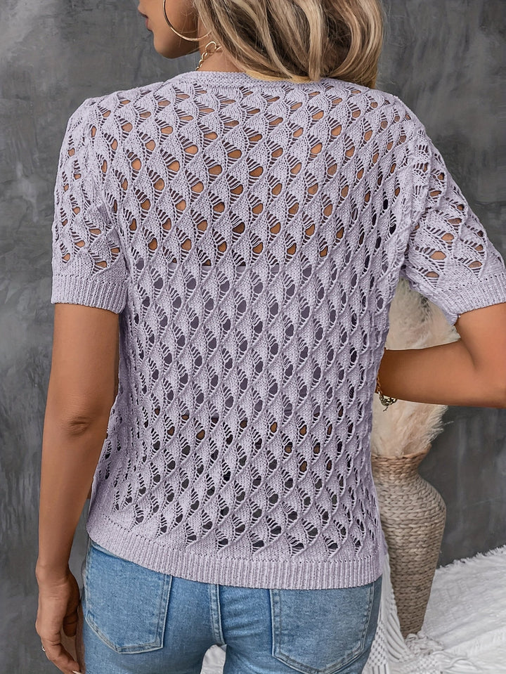 Angelique - Elegante Jersey De Manga Corta Con Encaje Y Escote En V
