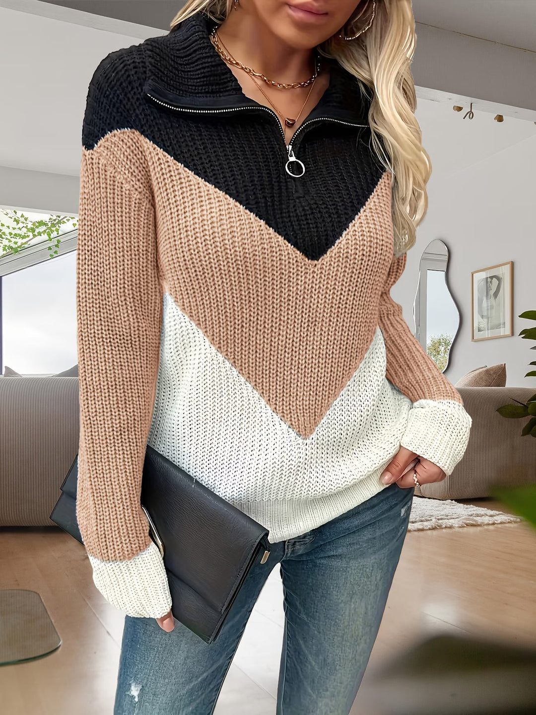 Fagina - Elegante Jersey De Punto Con Media Cremallera