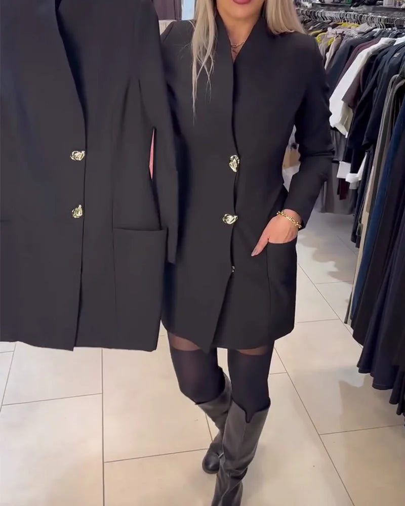 Shireen - Vestido Con Cuello Alto y Botones Metálicos