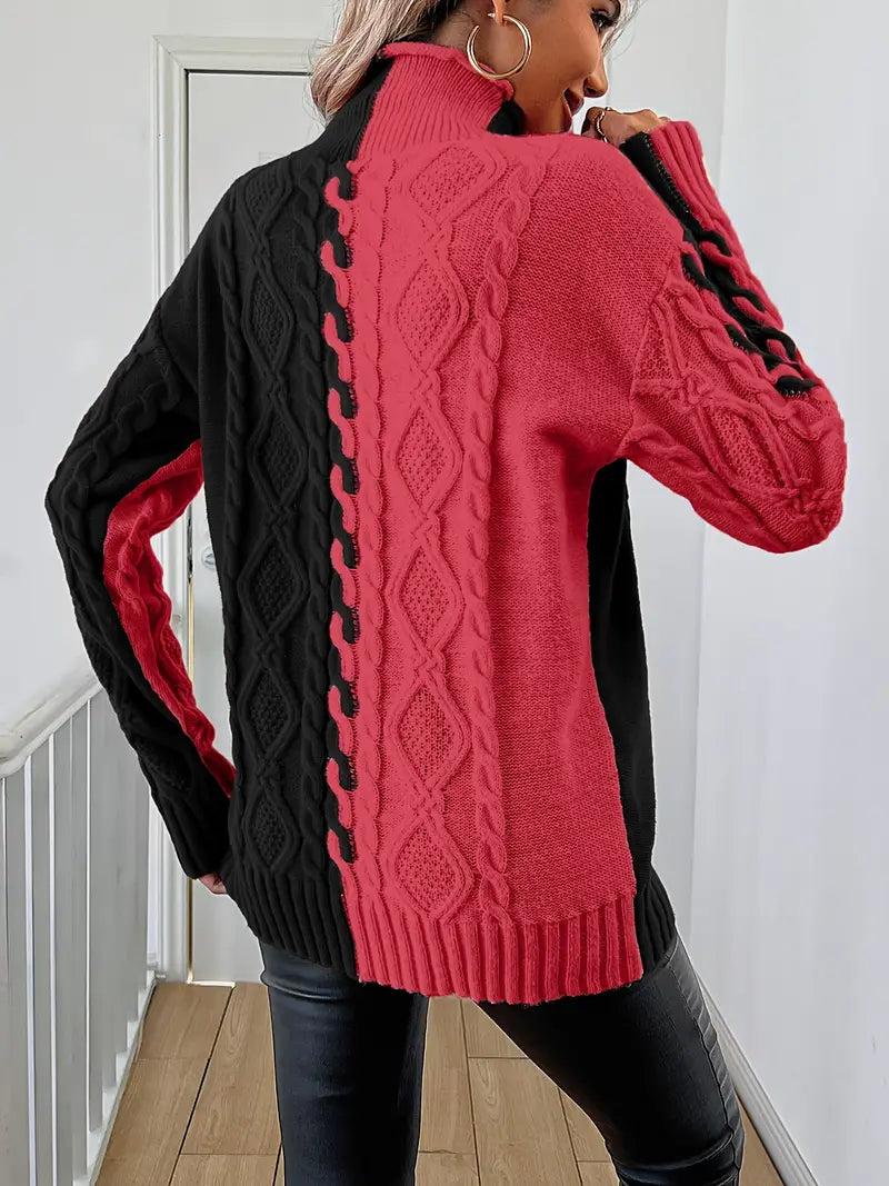Leovia - Elegante Jersey De Cuello Alto a Rayas