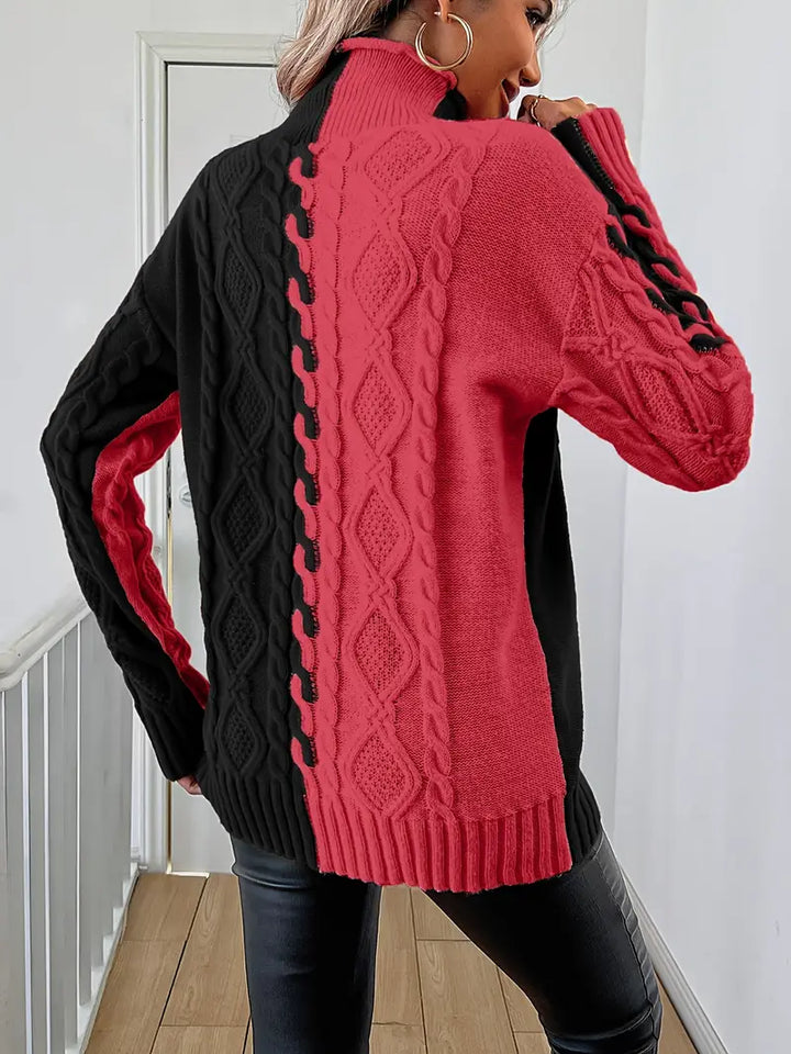 Leovia - Elegante Jersey De Cuello Alto a Rayas