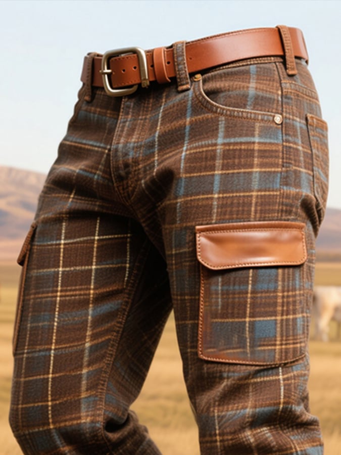 Ravindra - Pantalón De Cuero Con Paneles a Cuadros Vintage