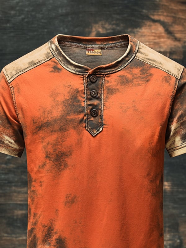 Camiseta De Estilo Vintage Para Hombre Con Estampado Henley y Manga Corta