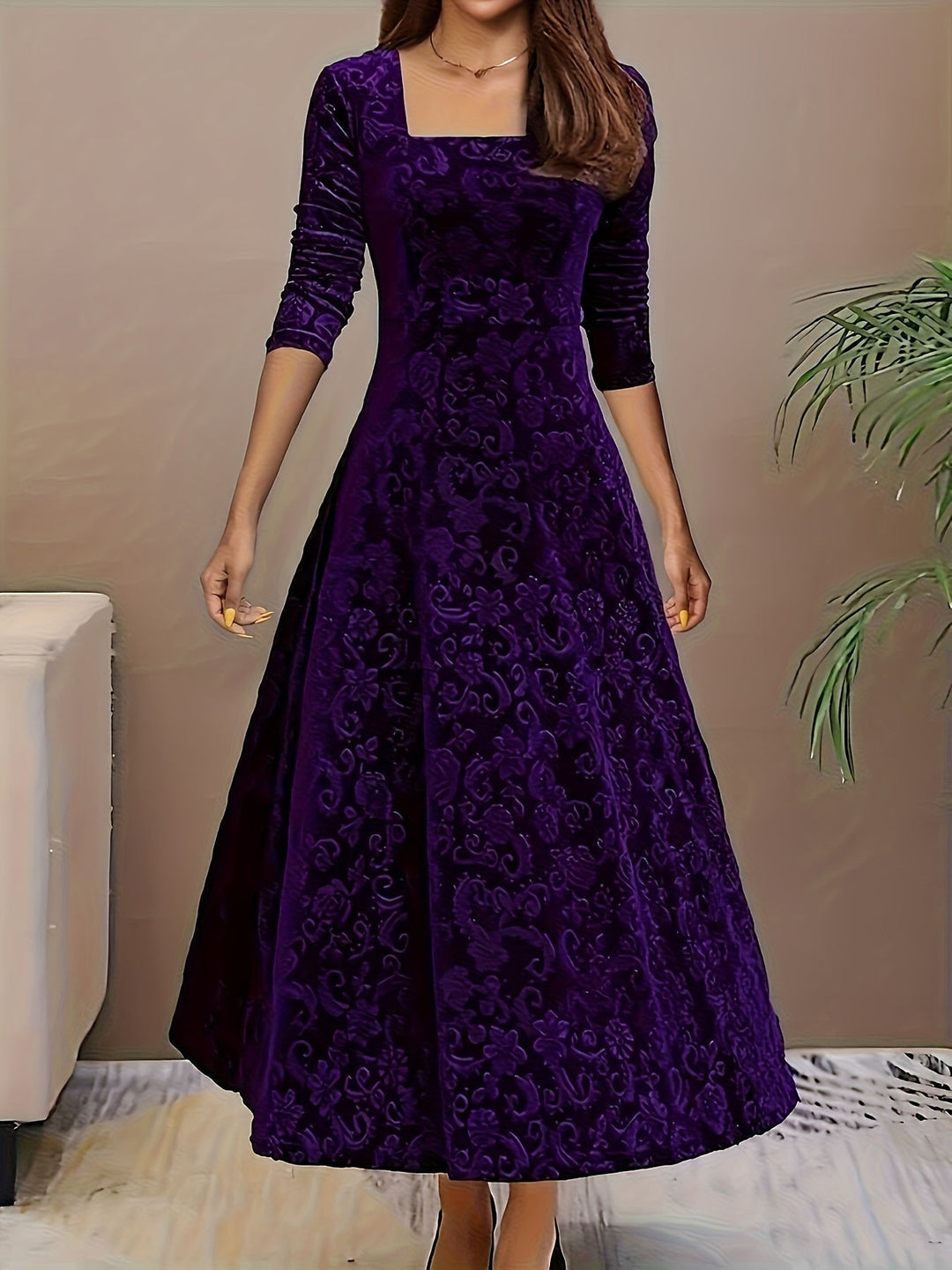 Otsuru - Elegante Vestido De Terciopelo de Manga Larga