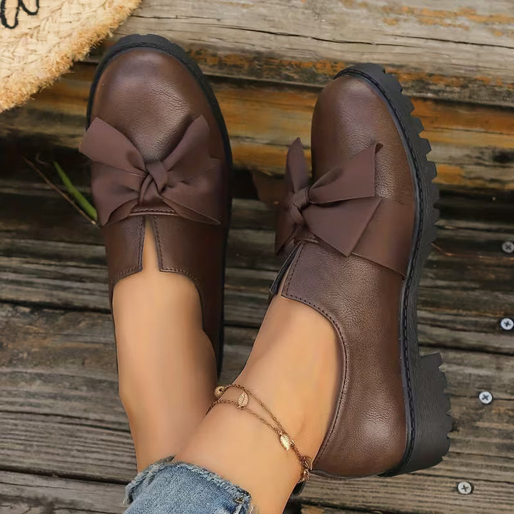 Nargiza - Mocasines Con Punta Redonda Suela Gruesa Y Elegante Lazo Decorativo