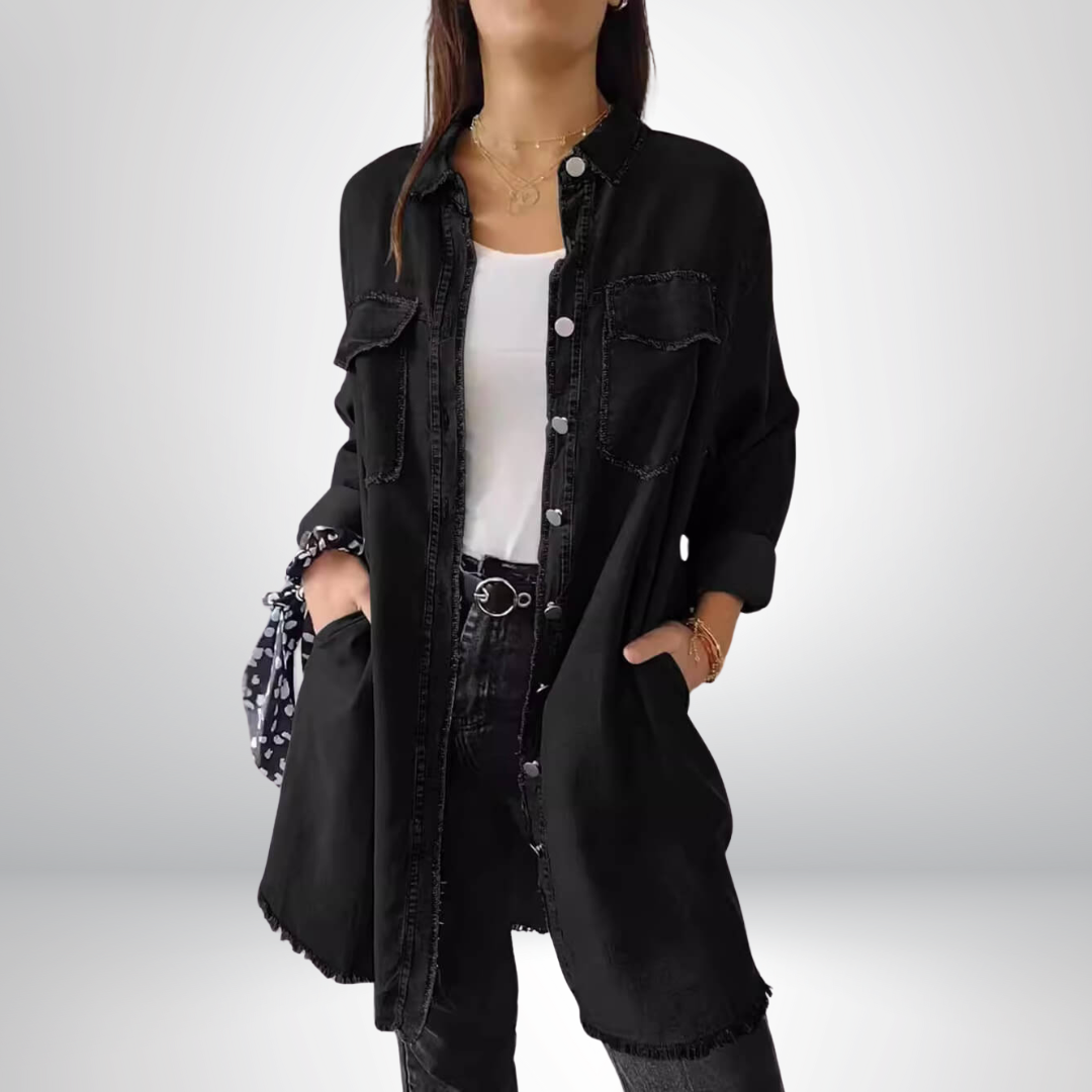 Krystyna - Chaqueta Vaquera Elegante De Manga Larga Con Cuello