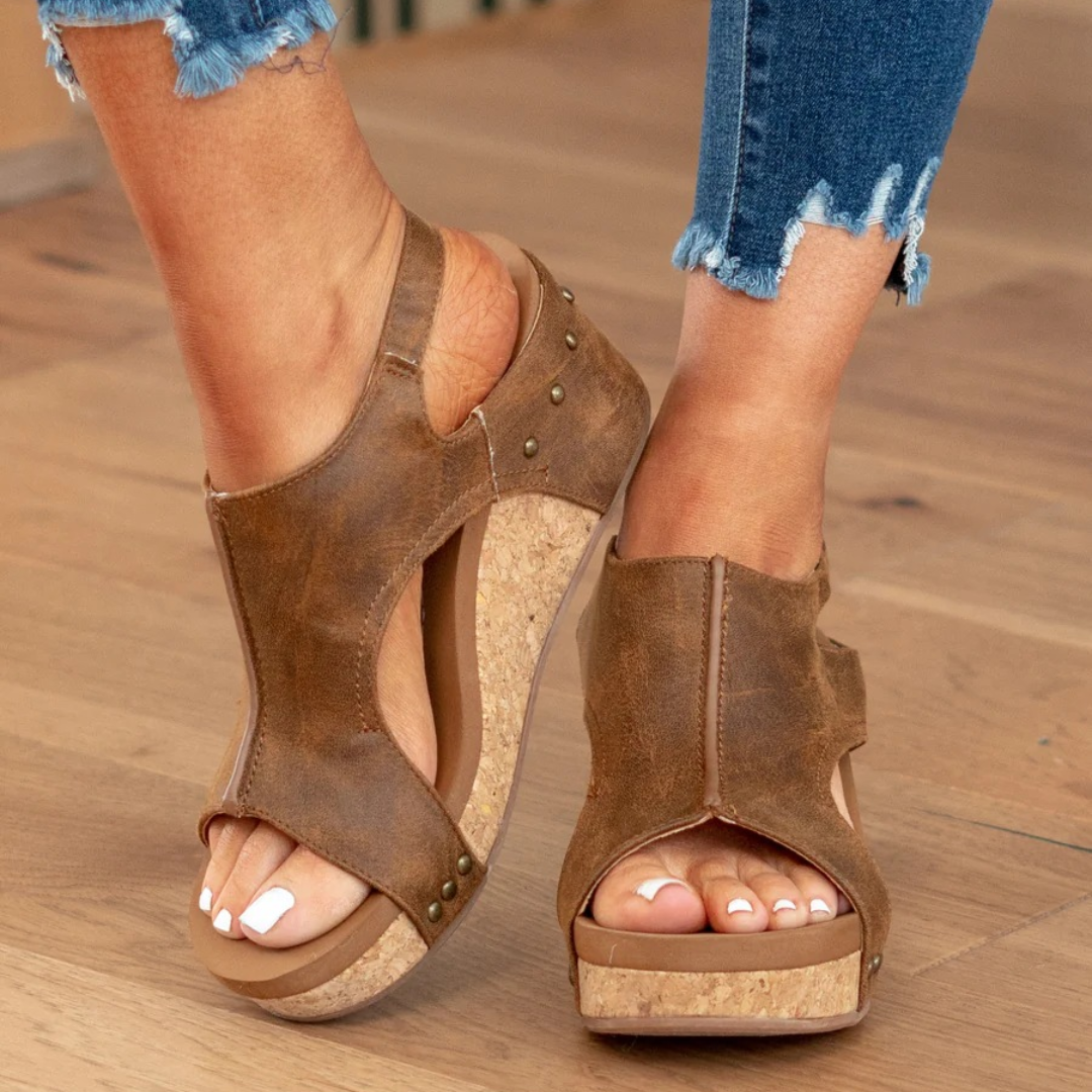 Makrina - Cómodas Sandalias De Tacón De Cuña