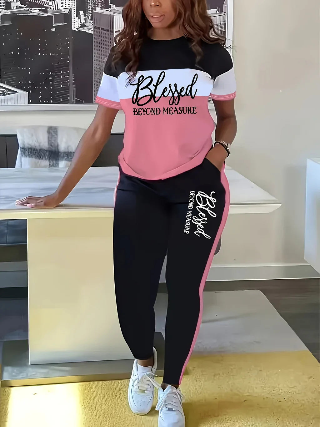 Fotini - Traje Deportivo Casual De Verano A La Moda Con Contrastes De Color