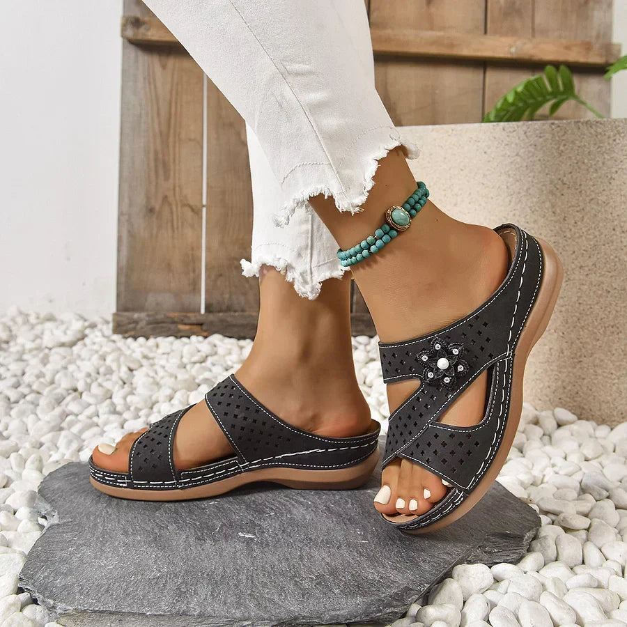 Kristine - Sandalias Ortopédicas Informales Con Cuña Y Diseño De Flores