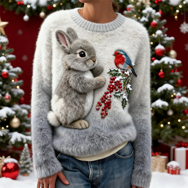 Suzette - Jersey De Felpa Con un Conejo Navideño