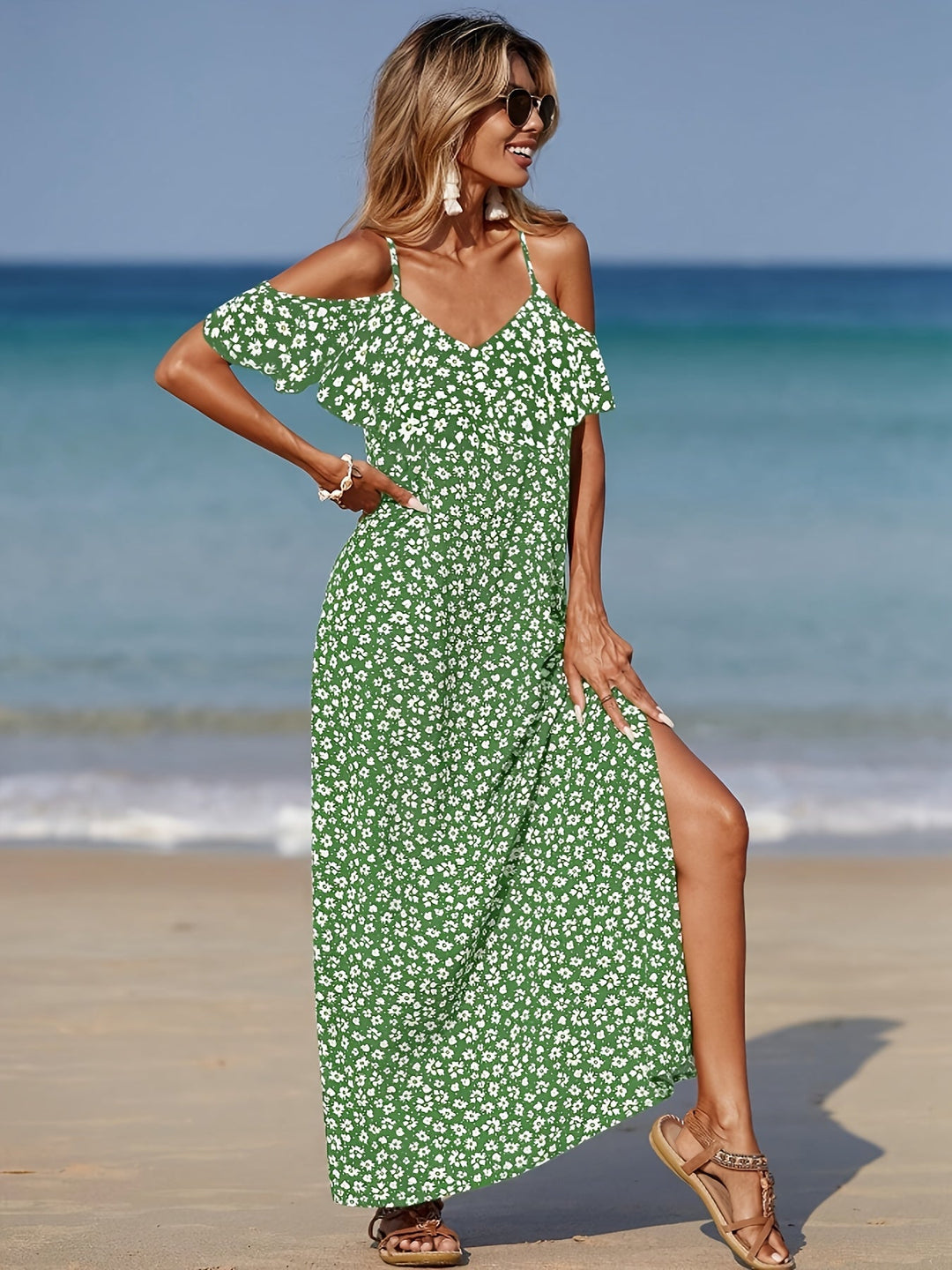 Consuelo - Vestido Con Hombros Descubiertos Y Estampado Floral