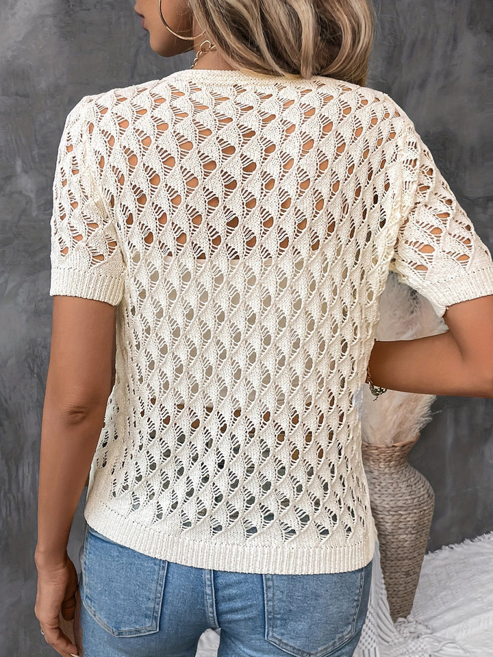 Angelique - Elegante Jersey De Manga Corta Con Encaje Y Escote En V