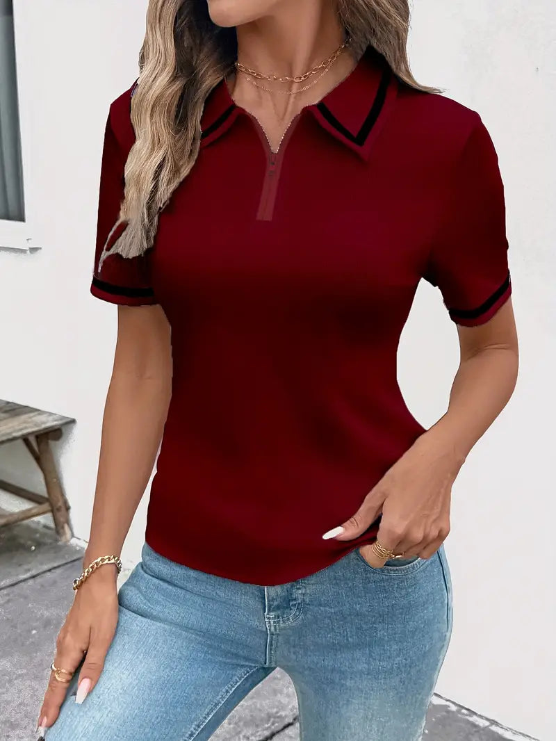 Vasilka - Elegante Top De Manga Corta Con Cuello