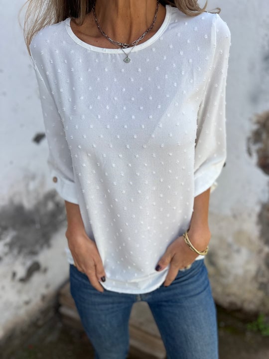 Lyutsiya - Cuello Redondo Bordado Puños Grandes Camisa Casual