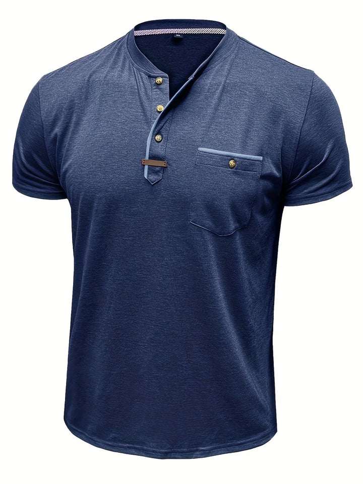 Saxon - Camiseta Elegante De Cuello Redondo Con Bolsillo