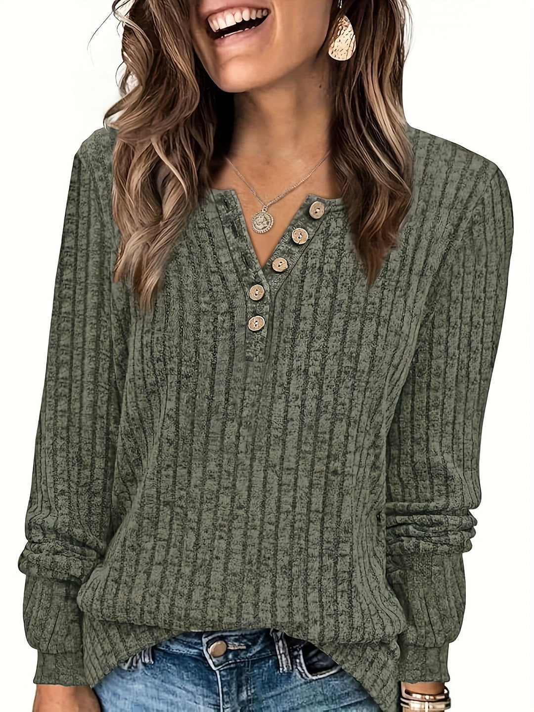 Keeler - Camiseta Henley De Manga Larga De Punto Acanalado Y Con Botones