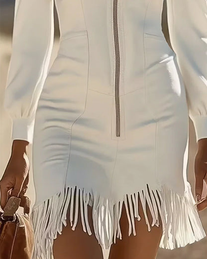 Rittika - Vestido Con Cremallera y Dobladillo Con Flecos