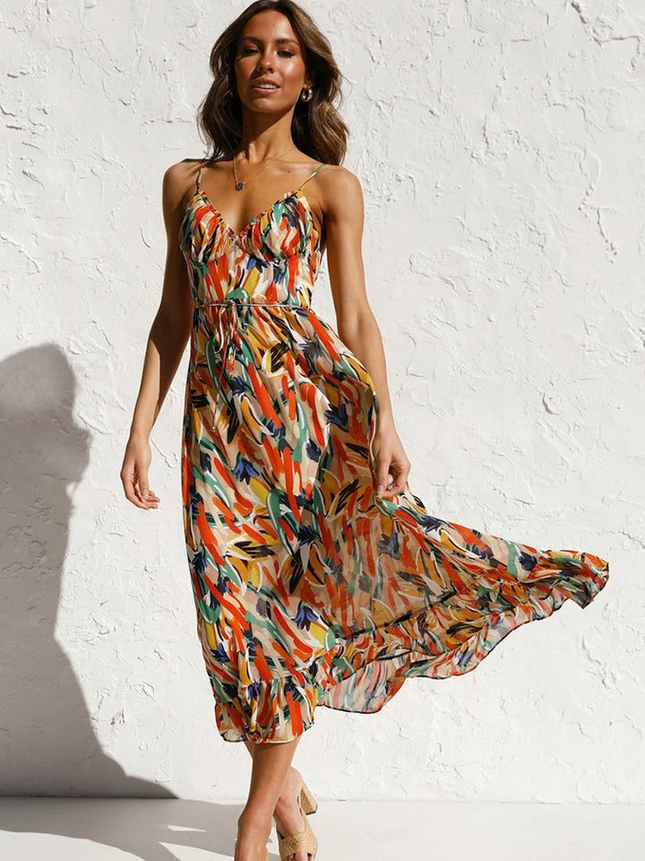 Emmeline - Vestido Largo con Tirantes de Flores