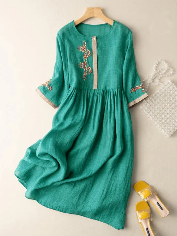 Anoshka - Vestido De Algodón y Lino De Estilo Etnico