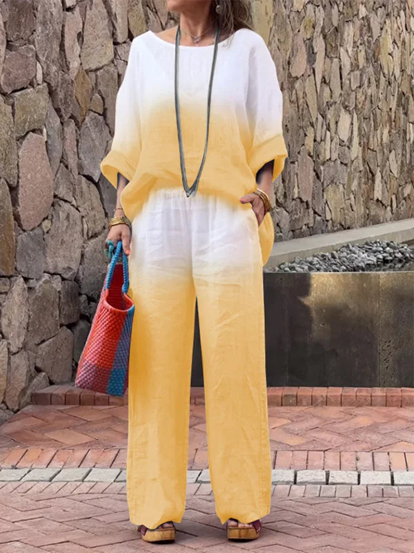 Raminta - Elegante Conjunto De Dos Piezas Confeccionado en Algodón y Lino