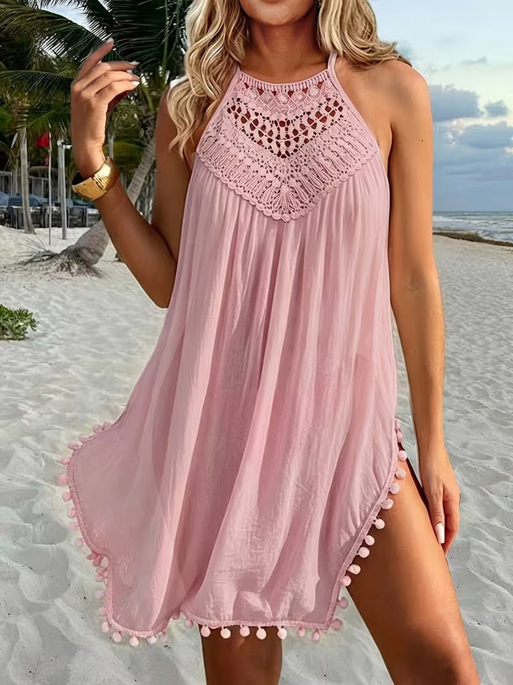 Shiena - Elegante Vestido De Encaje De Ganchillo Con Cuello Halter