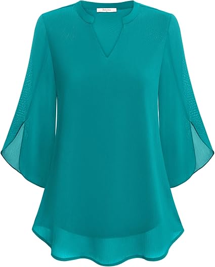 Marijana - Blusa De Gasa Con Cuello En V y Corte En A