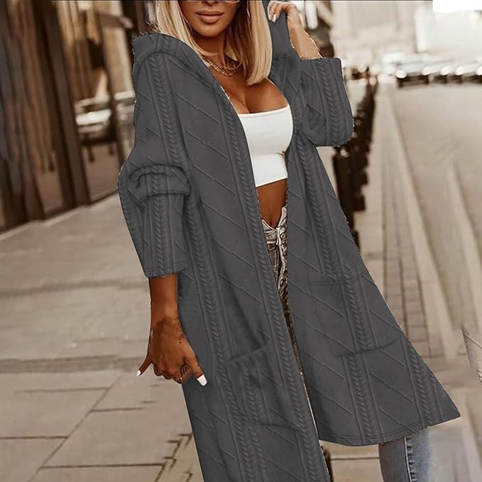 Cytheria - Cárdigan Con Capucha, Largo y Tejido de Pnto Trenzado