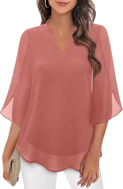 Marijana - Blusa De Gasa Con Cuello En V y Corte En A