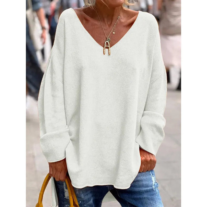 Paola - Elegante Top De Manga Larga Con Cuello en V Holgado