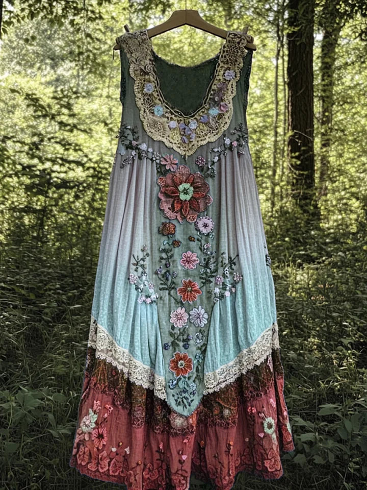 Evabella - Vestido Camiseta De Lino Con Diseño Patchwork