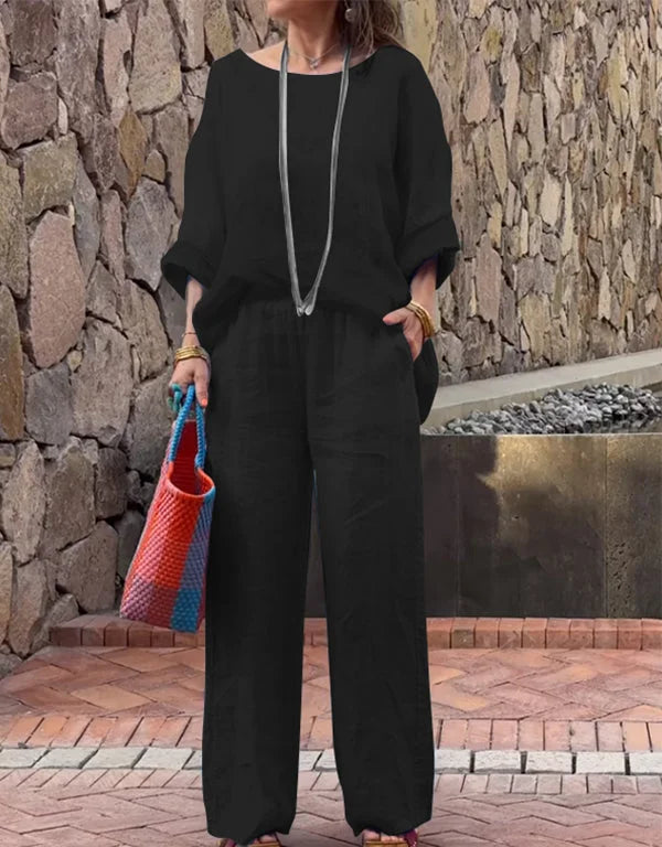 Raminta - Elegante Conjunto De Dos Piezas Confeccionado en Algodón y Lino