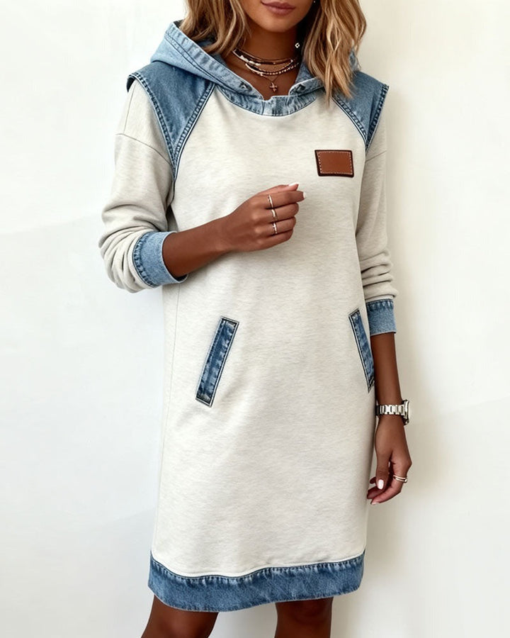 Viktoria - Vestido Informal Con Capucha Y Detalles De Denim