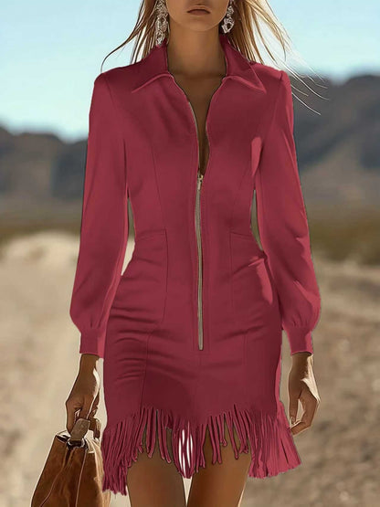 Rittika - Vestido Con Cremallera y Dobladillo Con Flecos