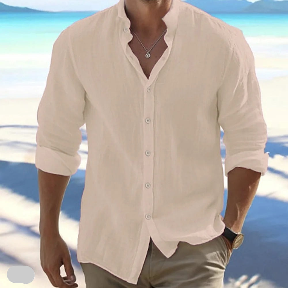 Macsen - Camisa Informal De Estilo Playero Y Cuello Alto