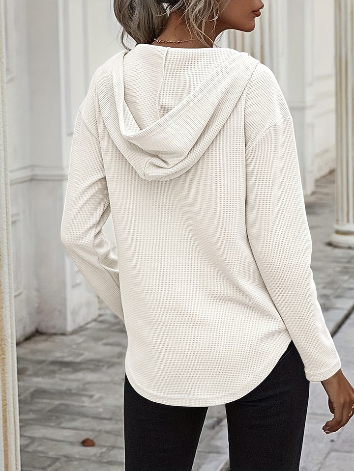Seonie - Manga Larga Cuello en V Sudadera Con Capucha