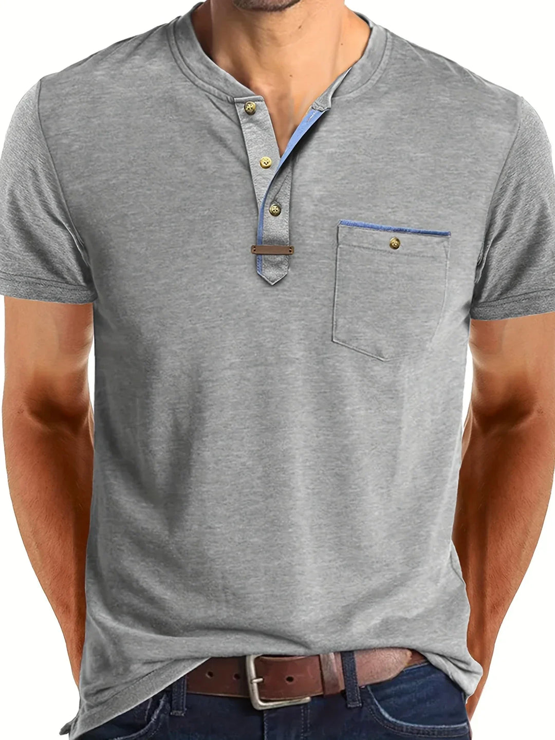 Saxon - Camiseta Elegante De Cuello Redondo Con Bolsillo