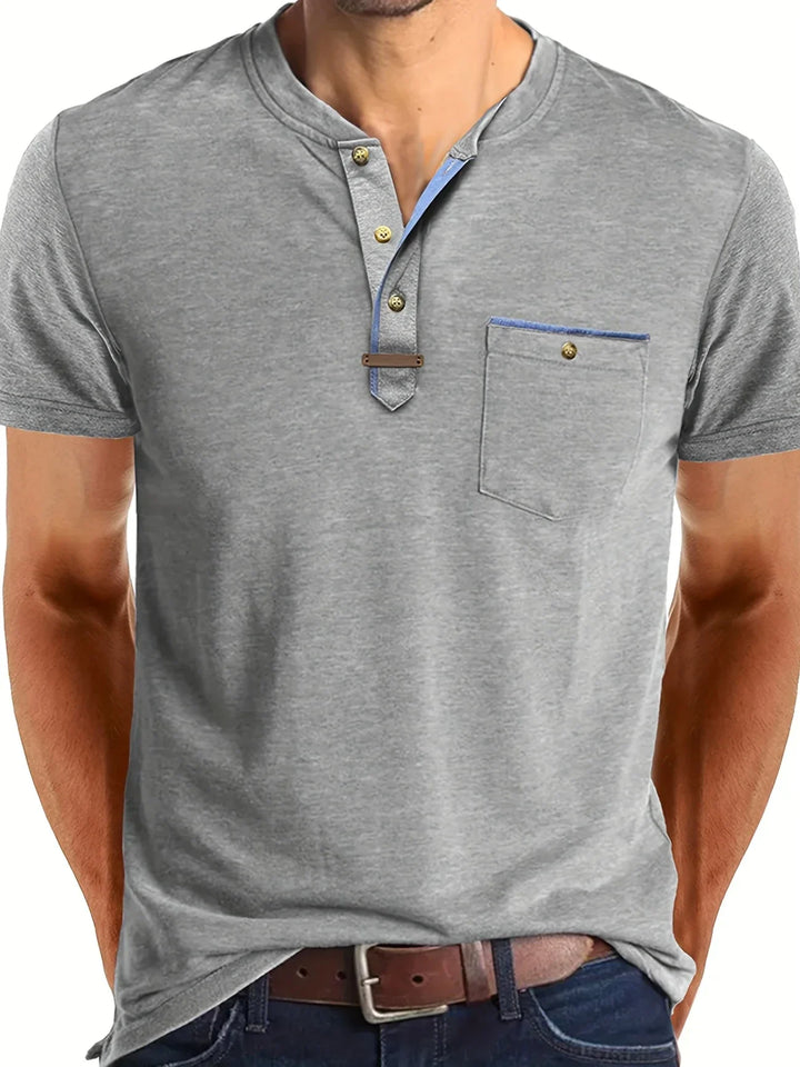 Saxon - Camiseta Elegante De Cuello Redondo Con Bolsillo