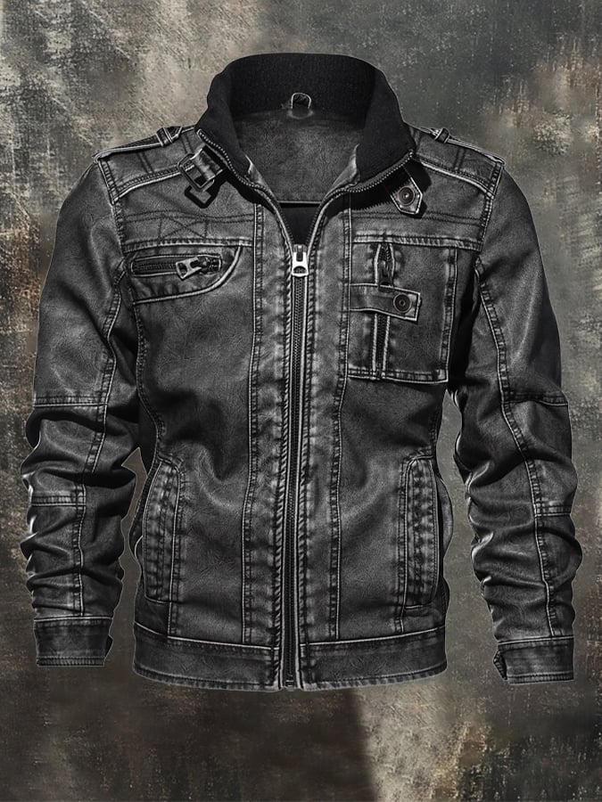 Ricky - Chaqueta Vintage De Cuero Para Exterior Con Múltiples Bolsillos