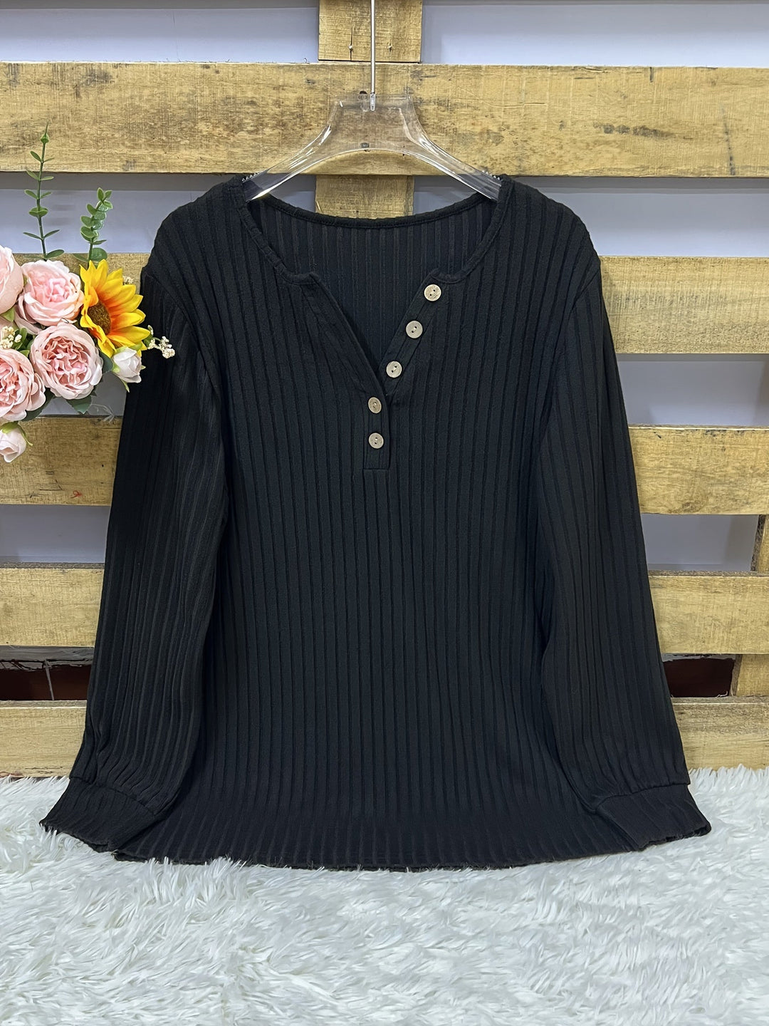 Keeler - Camiseta Henley De Manga Larga De Punto Acanalado Y Con Botones