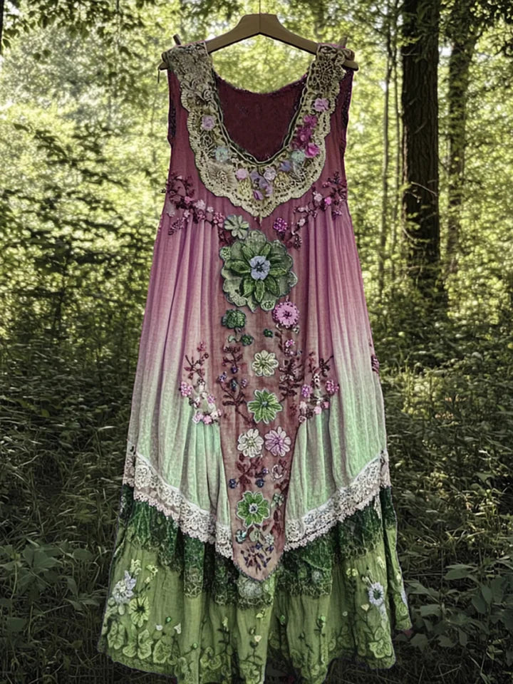 Evabella - Vestido Camiseta De Lino Con Diseño Patchwork