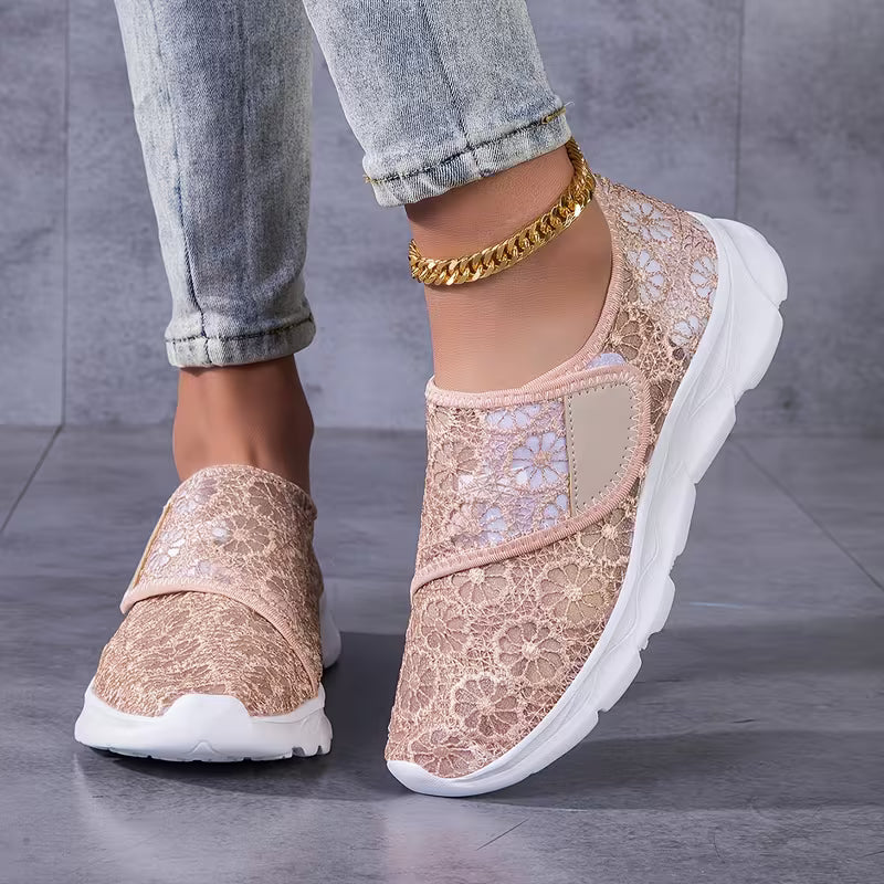 Sabyne - Zapatillas Deportivas de Encaje Floral Con Cierre de Velcro