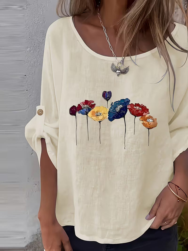 Sheril - Camiseta Holgada Con Mangas Enrollables y Estampado Floral