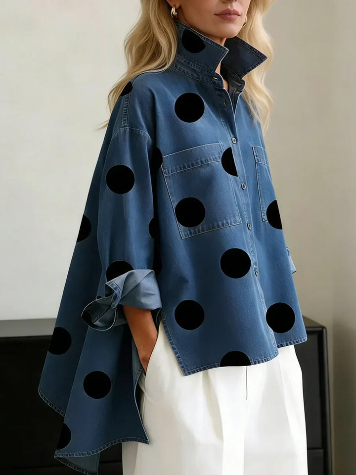 Ranulya - Top Elegante Con Estampado Artístico de Lunares