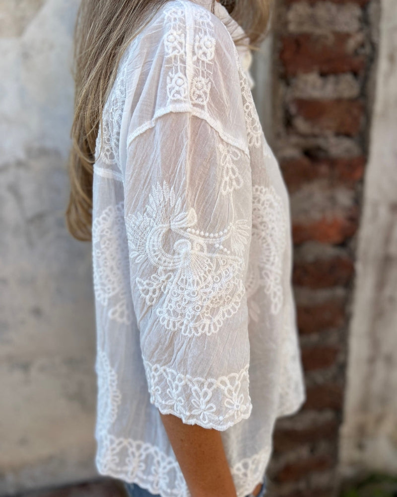 Lorrie - Blusa Chic De Encaje Bordado