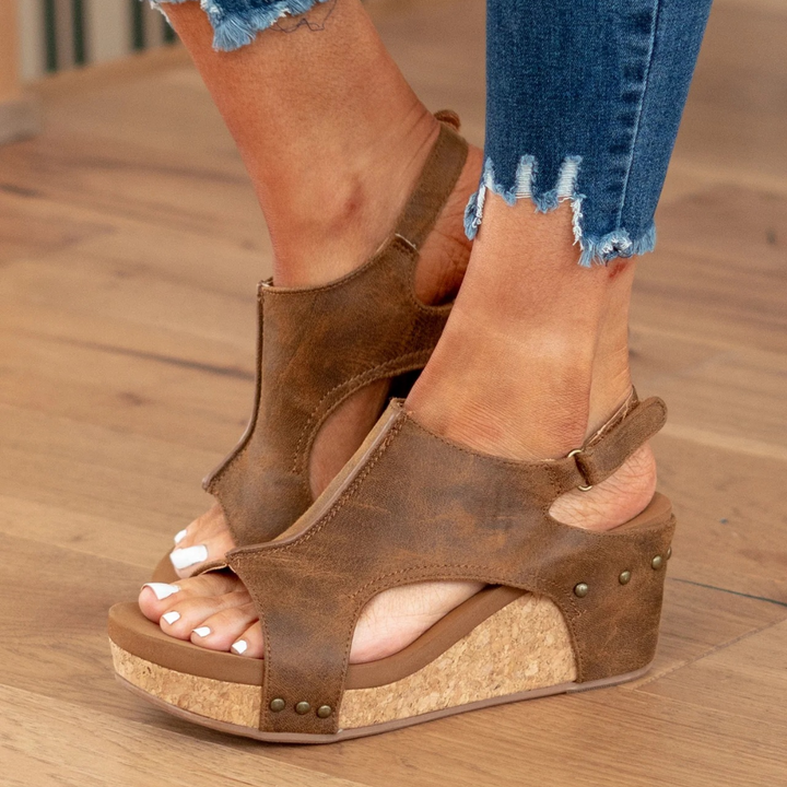 Makrina - Cómodas Sandalias De Tacón De Cuña