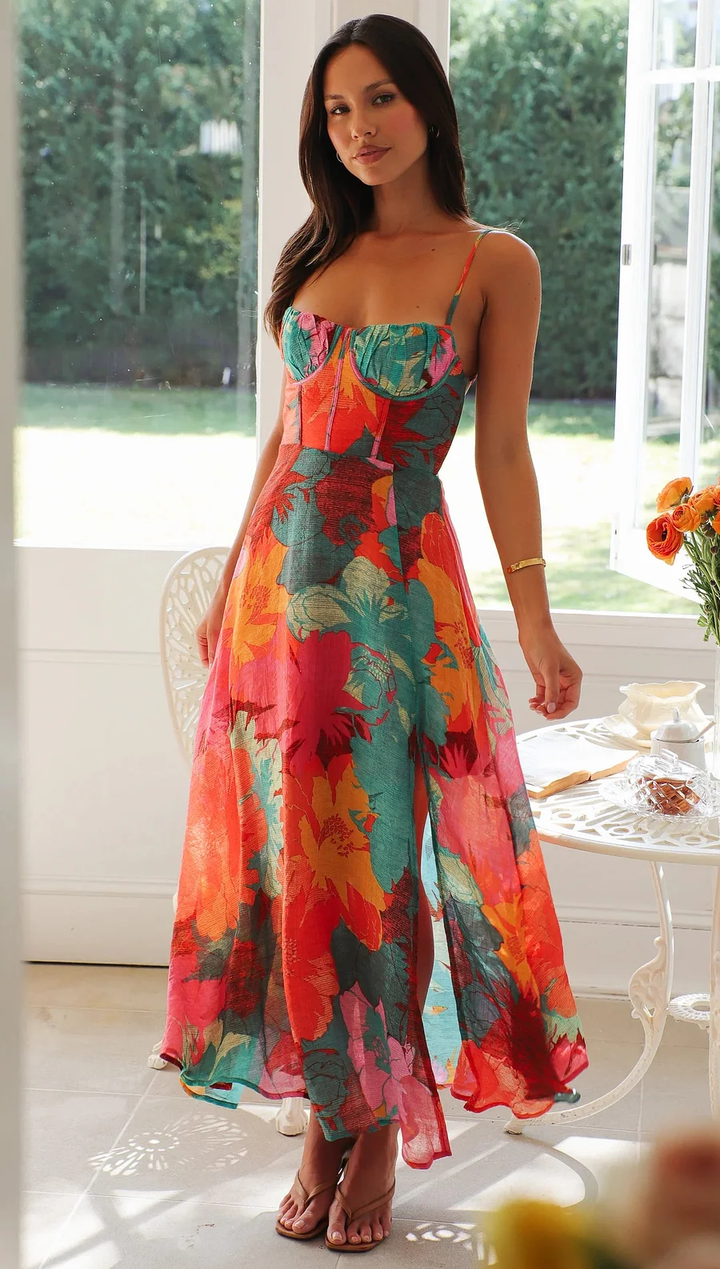 Kaitlyn - Elegante Vestido De Verano Con Estampado Floral Y Tirantes