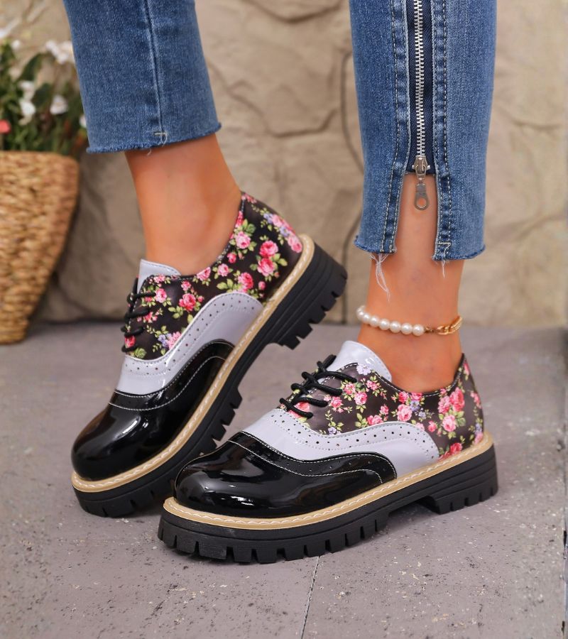 Kiela - Zapatos Oxford Con Estampado Floral Y Suela Gruesa Con Tacos