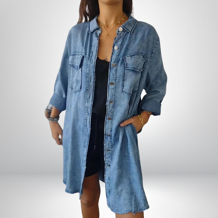 Krystyna - Chaqueta Vaquera Elegante De Manga Larga Con Cuello