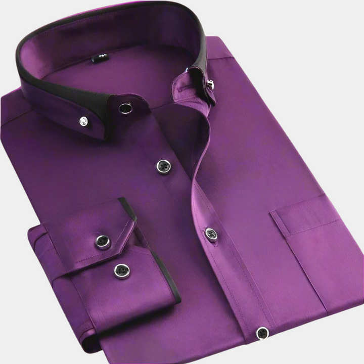 Daarik - Camisa De Vestir De Manga Larga Con Cuello En Contraste